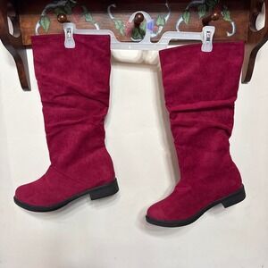 burgundy faux suede knee high boots